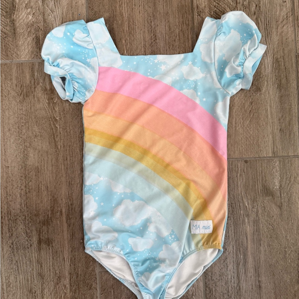 MIA miel Pastel Rainbow Puff Sleeve Swimsuit Girls size 8